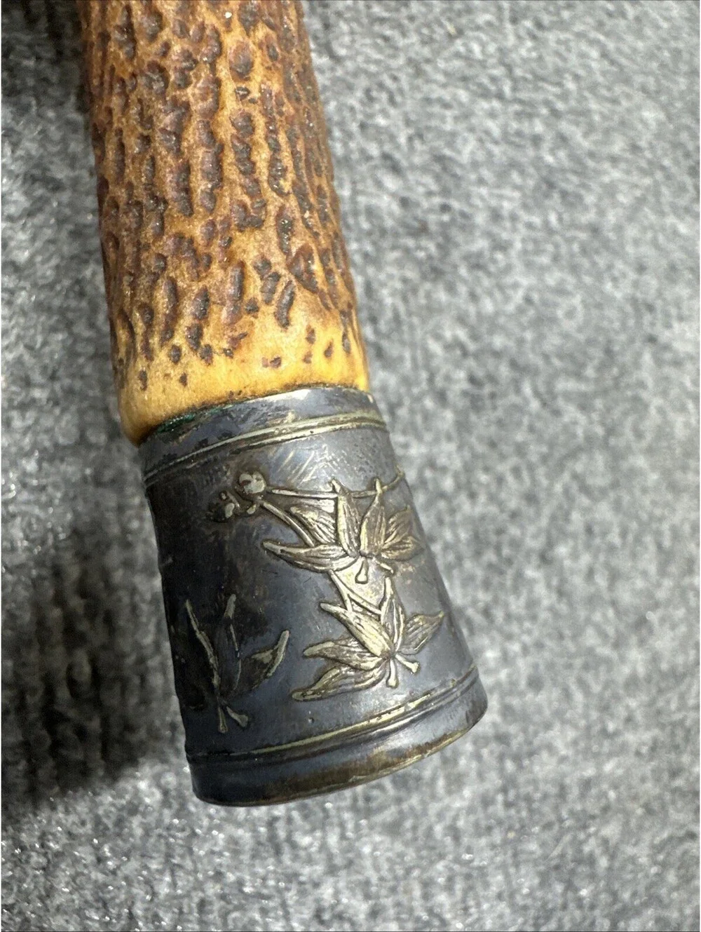 VTG Harrison Bros & Howson 3pc Carving Set Stag Horn Handles Engraved Case